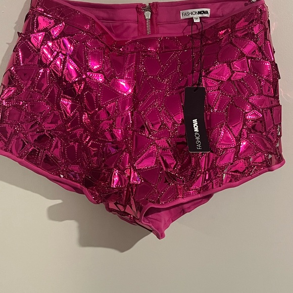 Item is Sold Fashion Nova Pink Sequin High Waist Shorts - Picture 2 of 4